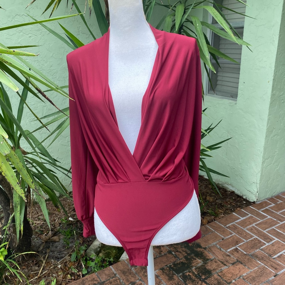 Lulus Burgundy Maroon Plunge Bodysuit - Picture 7 of 12